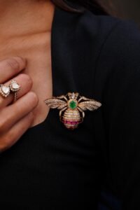 Elegant Bee Gemstone Brooch - BR051