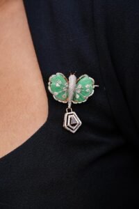 Green Enamel Butterfly Brooch - B056