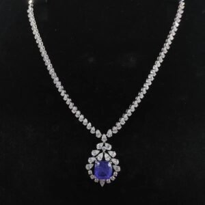 Royal Tanzanite Diamond Halo Necklace- N201